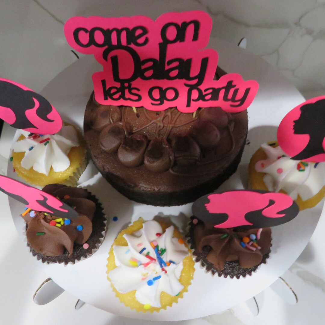 Pink Barbie-inspired cake and cupcake toppers