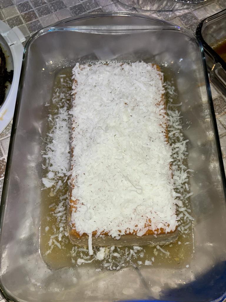 Flan topped with coconut