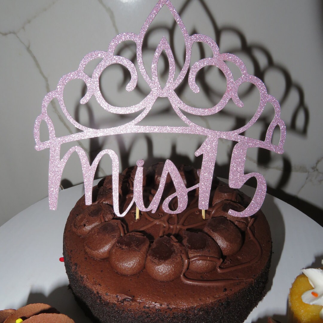 Pink glitter custom quinceañera cake topper