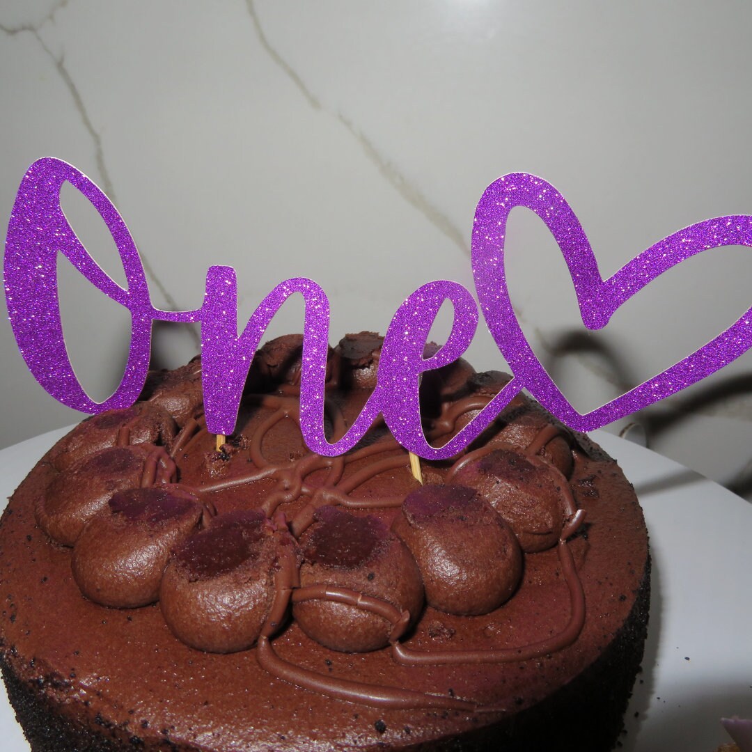 Purple glitter custom first birthday cake topper