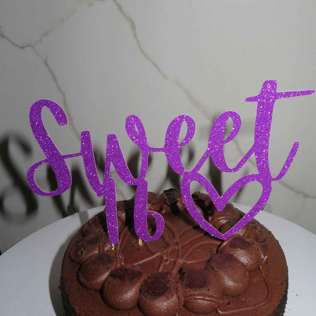 Purple glitter Sweet 16 cake topper