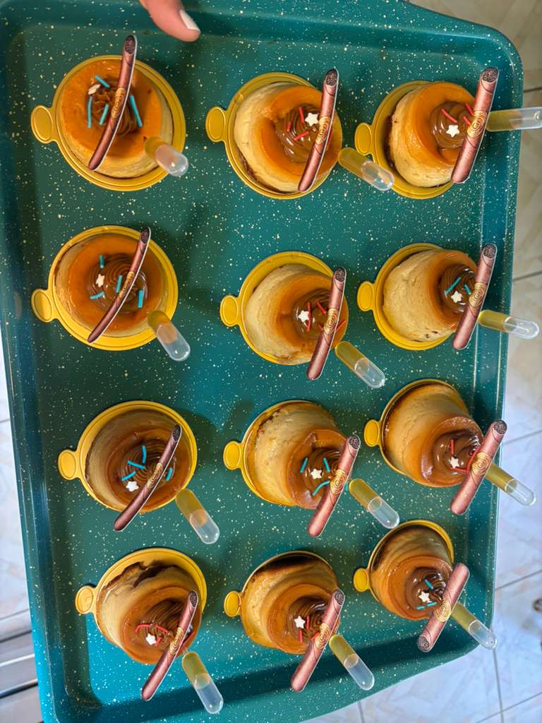 Cupcake-size mini flans with custom toppings